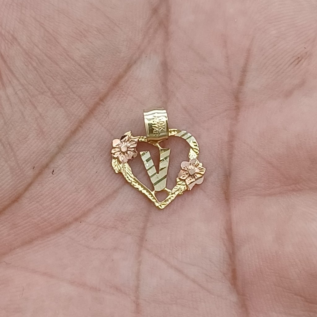 10kt Real Gold Heart Latter V Pendant
